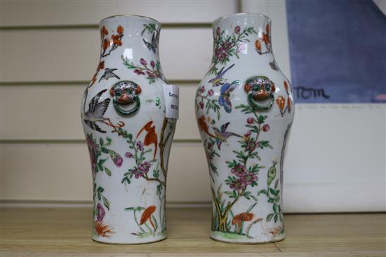 A pair of 19th century Chinese famille rose vases height 20cm